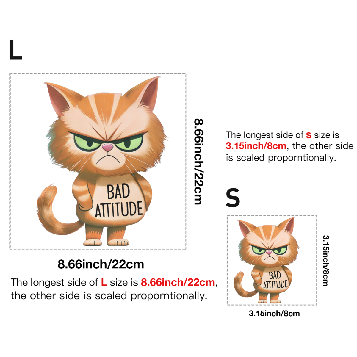 Bad Cat Attitude DTF Transfers | Edgy Applique Patches for Streetwear & Home Textiles | Bold Graphic Art Style | High-Definition Color Retention | Reusable DIY Decor Solution