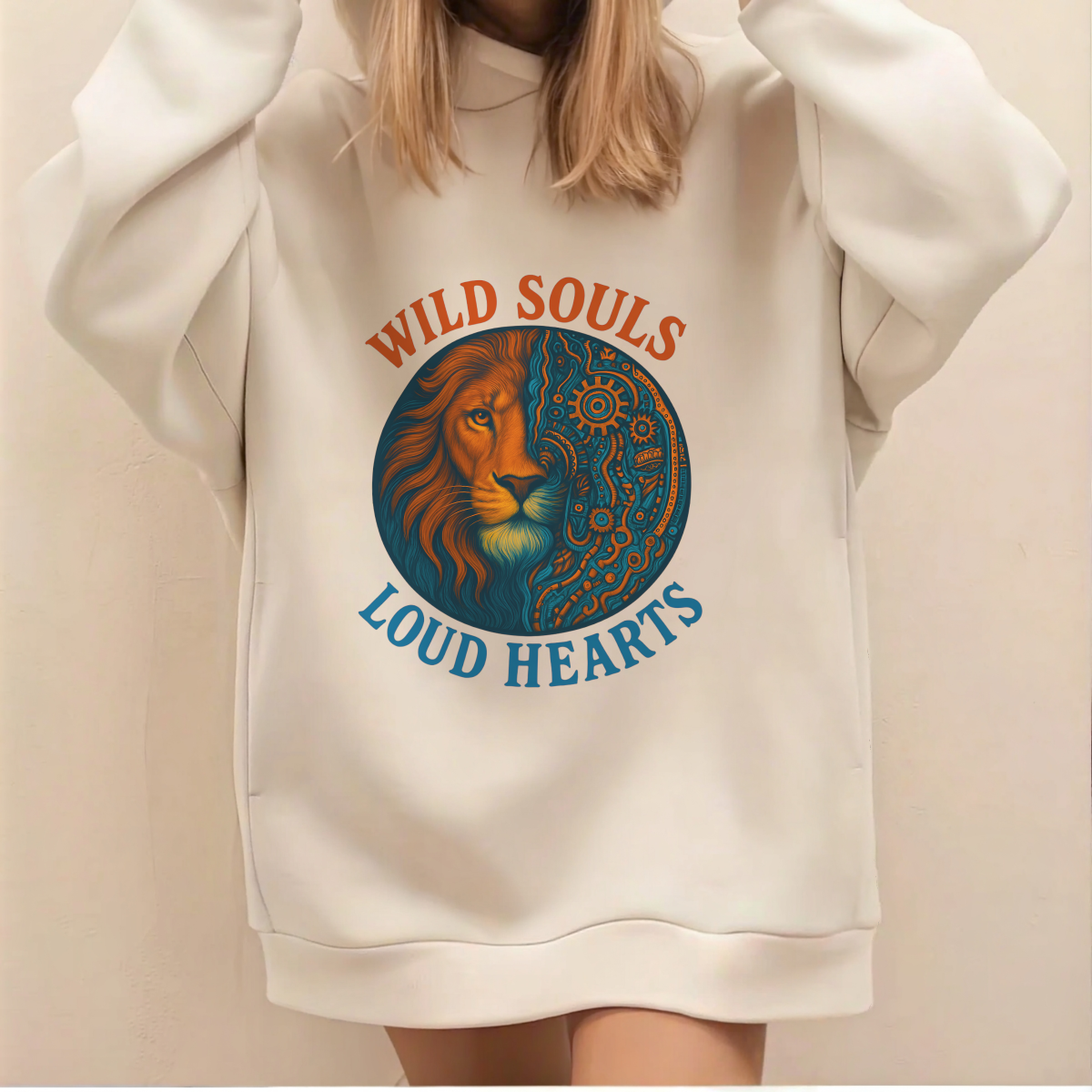 Wild Soul Lion DTF Iron-On Transfer, Steampunk Mechanical Animal Patch for T-Shirts, Hoodies, Jackets, Loud Heart Boho Punk Y2K Heat Press Decal