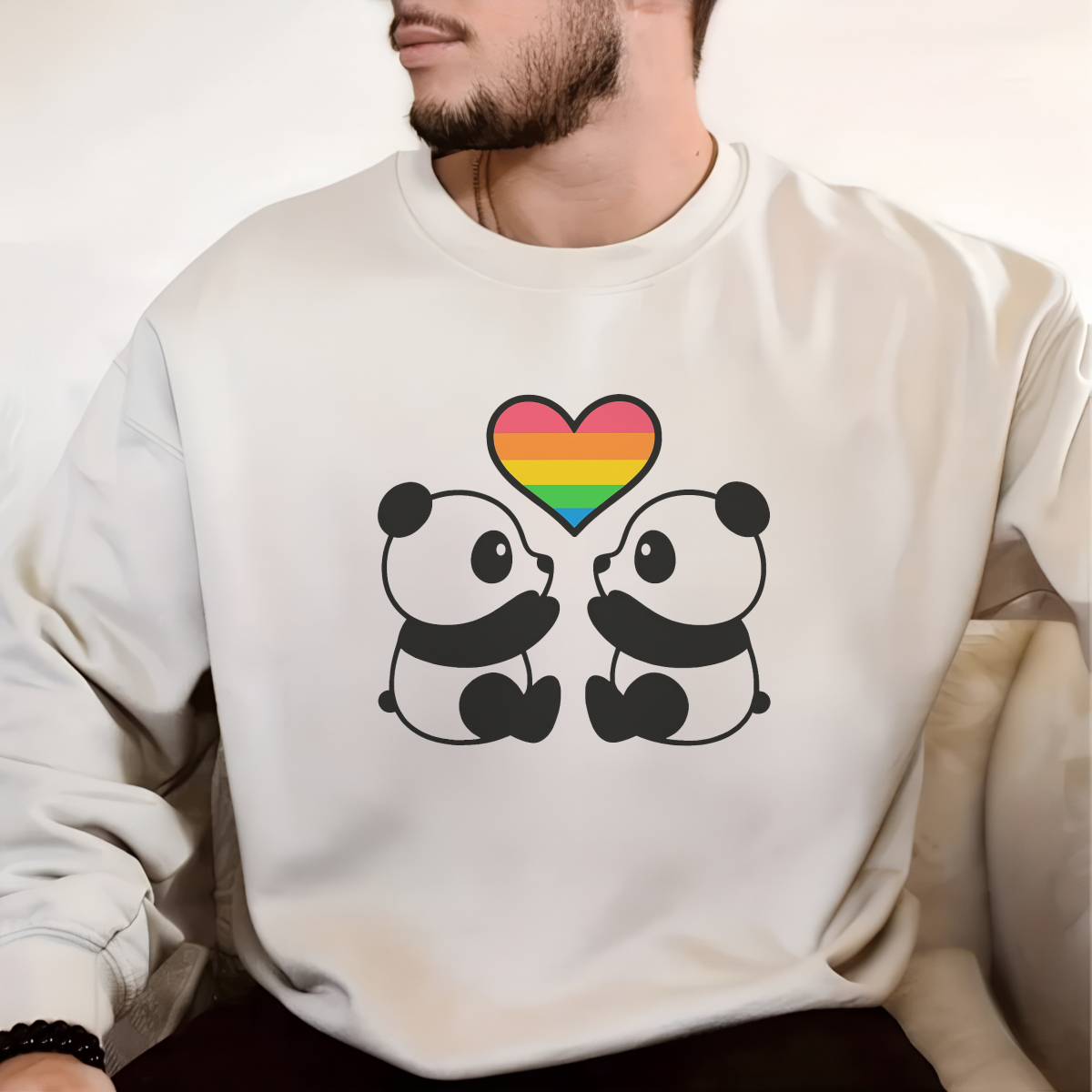 Colorful Heart Panda Iron-On Stickers ,Multi-Surface Heat Transfer Decals for Hoodies, Bags , Washable and Durable with Cute Spring Theme , Endless DIY Crafting Options