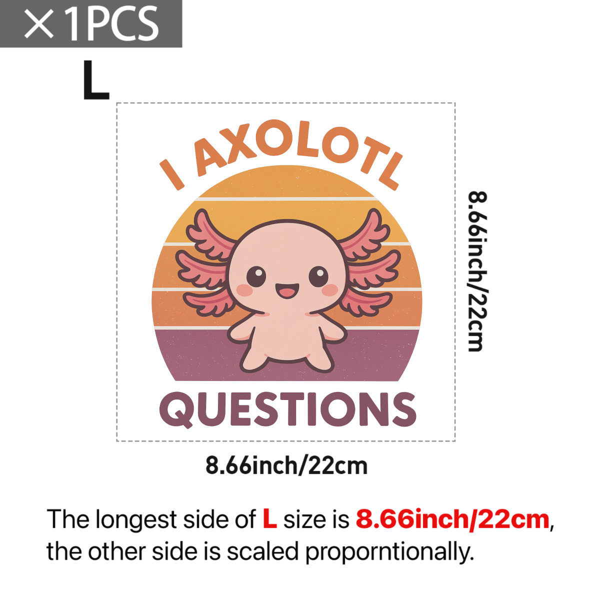 Cute Axolotl Print for Girl Heat Transfer Pattern Iron On Patch, Washable Stamp Label Badge Logo, For Clothing, T-shirt, Pillow, Bag DIY - Perfect Gift for Crafters & DIY Enthusiasts
