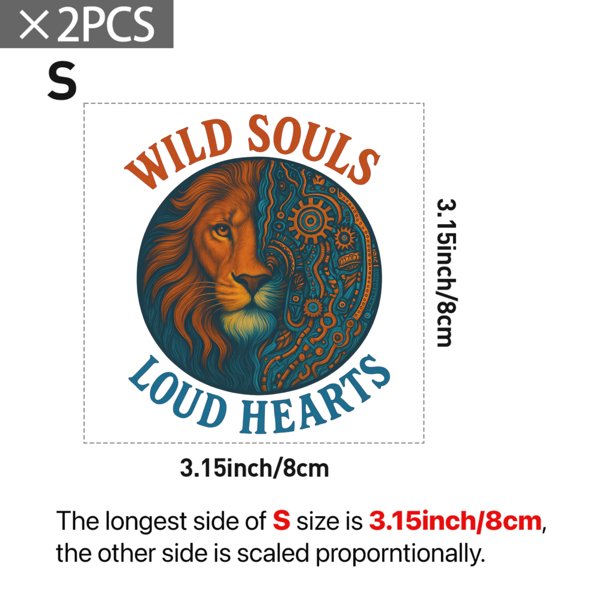 Wild Soul Lion DTF Iron-On Transfer, Steampunk Mechanical Animal Patch for T-Shirts, Hoodies, Jackets, Loud Heart Boho Punk Y2K Heat Press Decal