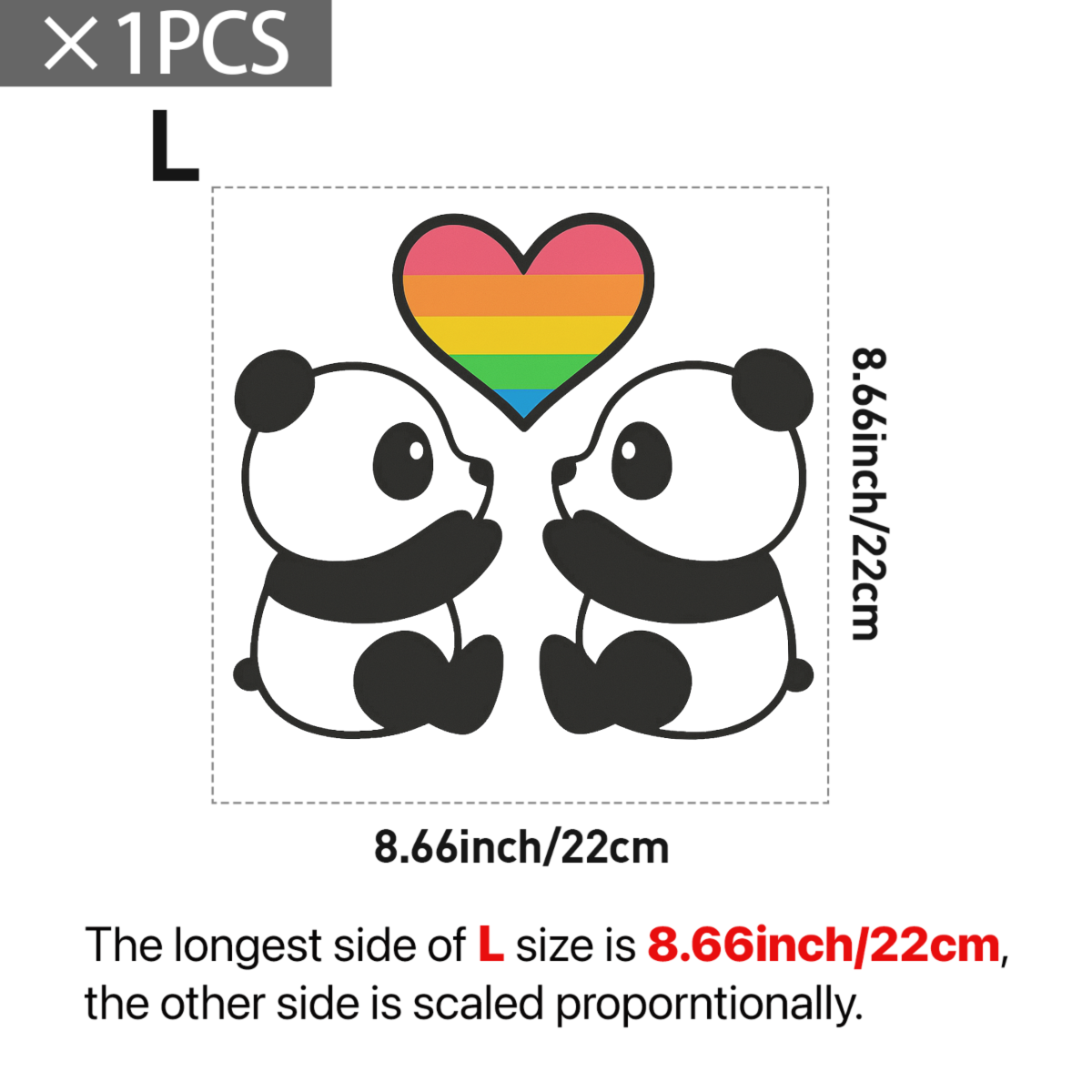 Colorful Heart Panda Iron-On Stickers ,Multi-Surface Heat Transfer Decals for Hoodies, Bags , Washable and Durable with Cute Spring Theme , Endless DIY Crafting Options