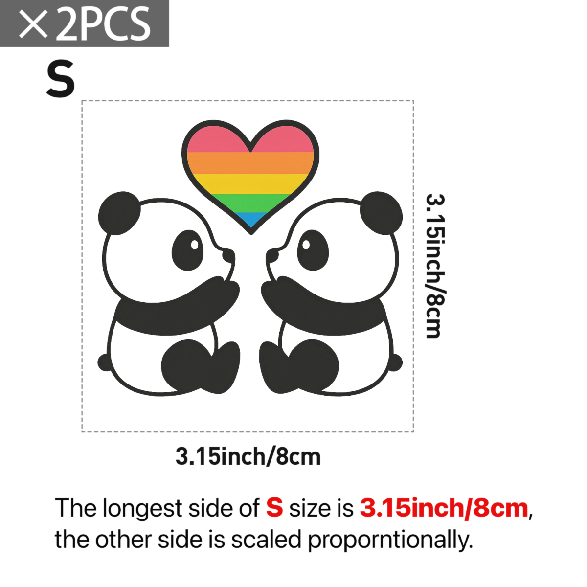 Colorful Heart Panda Iron-On Stickers ,Multi-Surface Heat Transfer Decals for Hoodies, Bags , Washable and Durable with Cute Spring Theme , Endless DIY Crafting Options