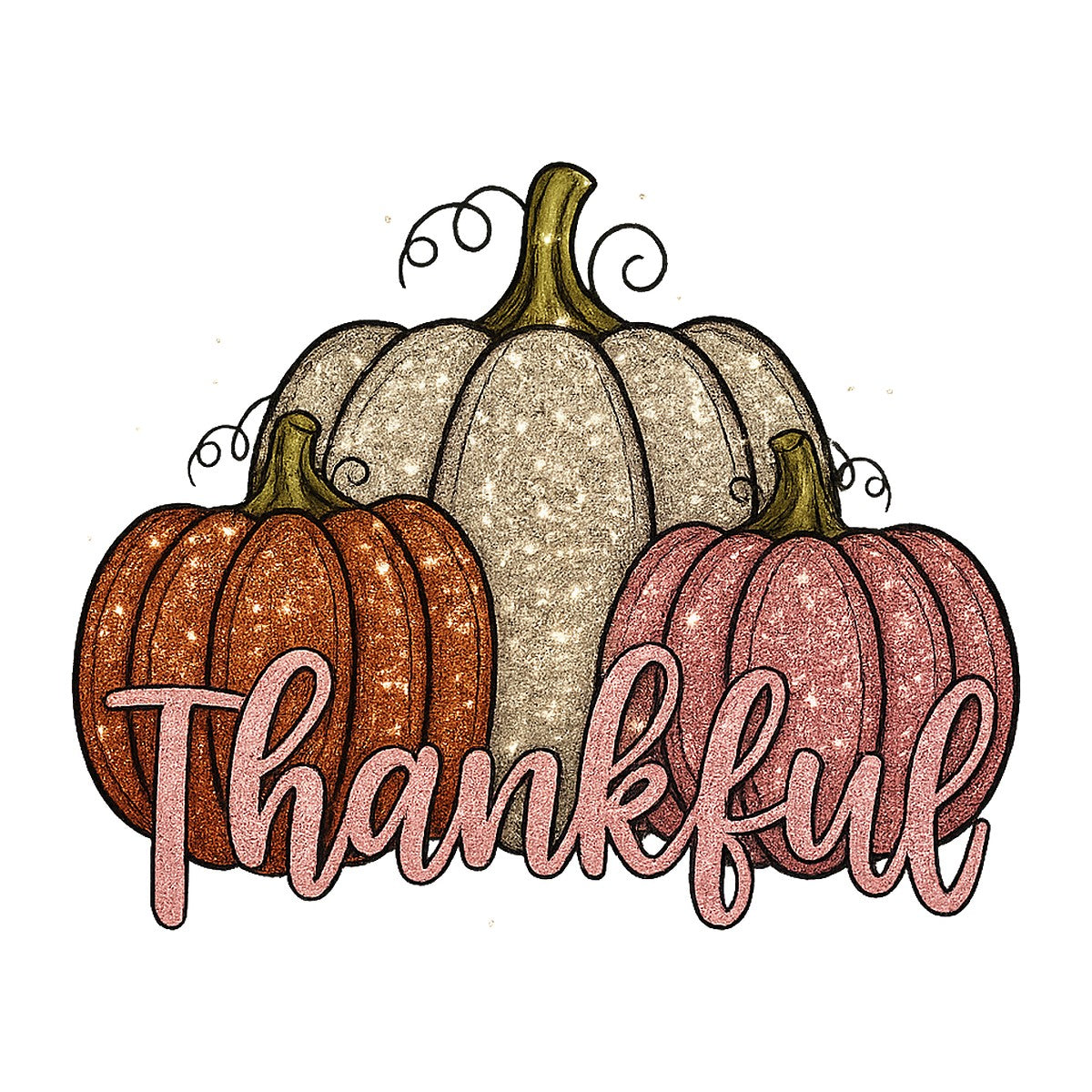 DTF Heat Transfer Iron On Sticker Thankful Glitter Pumpkins for Fall Home Decor Thanksgiving Apparel and DIY Projects - 1