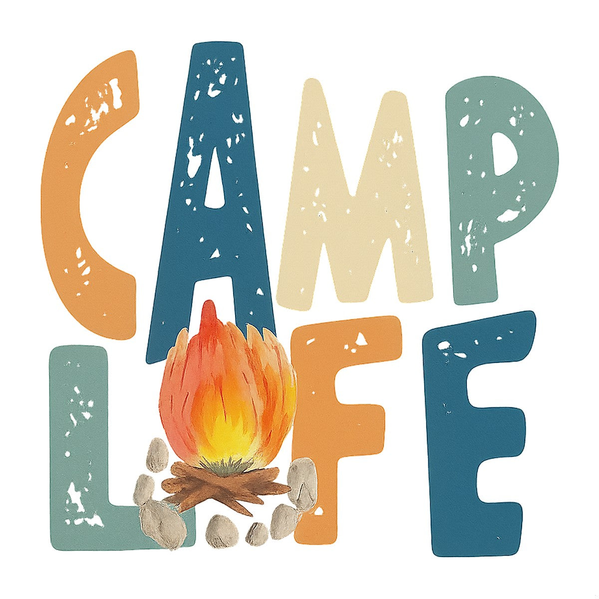 DTF Heat Transfer Iron On Sticker Camp Life with Campfire Graphic for Outdoor Adventure T Shirts Hoodies Bags and Home Decor - 1