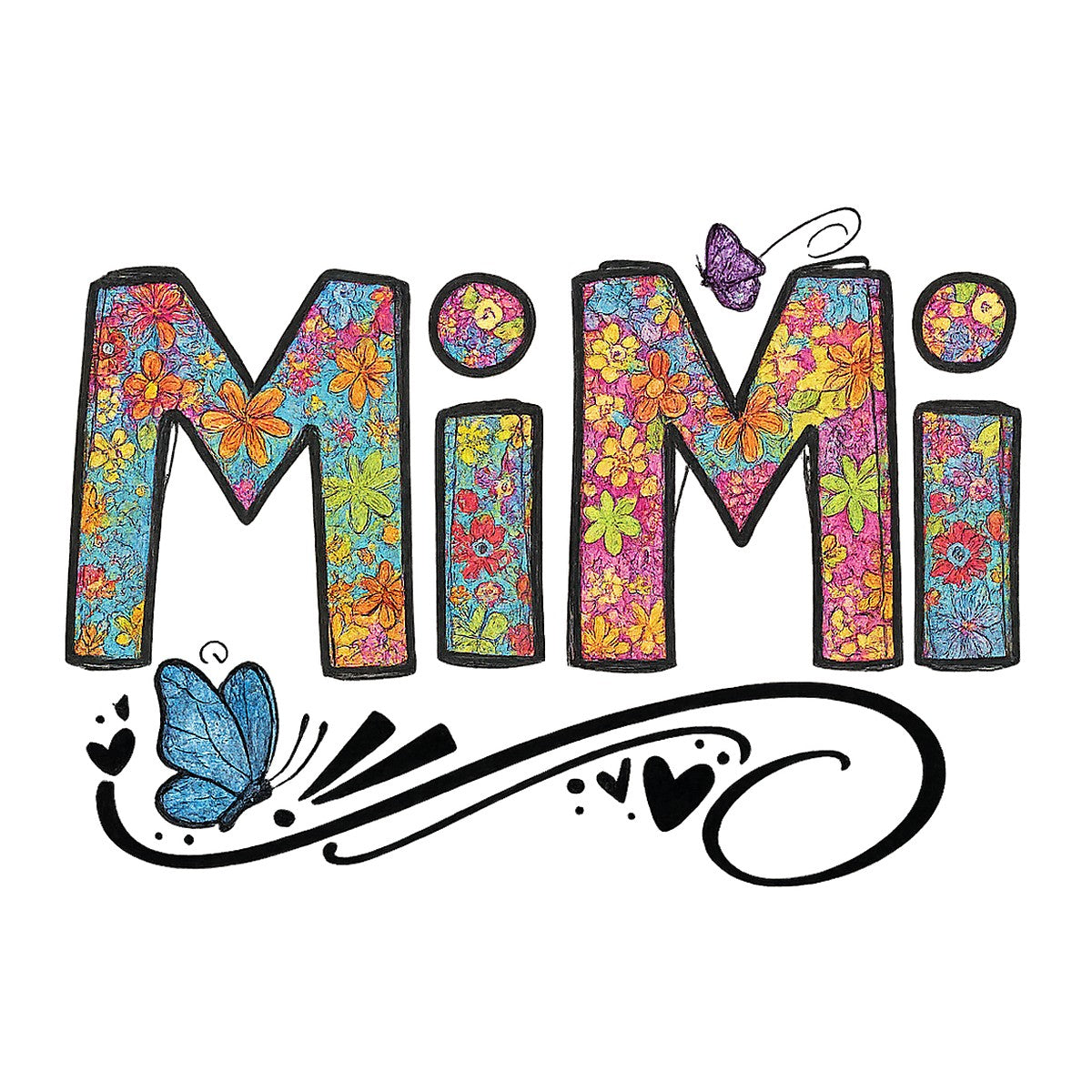 DTF Heat Transfer Iron On Sticker Floral Butterfly Letter MiMi Pattern for Crafts Clothing Decoration DIY Projects Adult Apparel Customization - 1