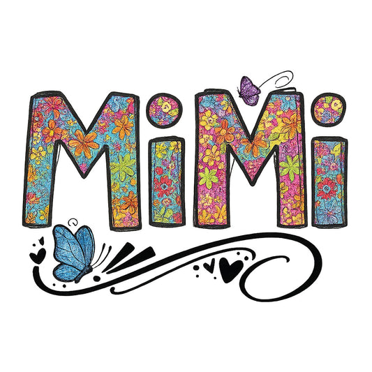 DTF Heat Transfer Iron On Sticker Floral Butterfly Letter MiMi Pattern for Crafts Clothing Decoration DIY Projects Adult Apparel Customization - 1