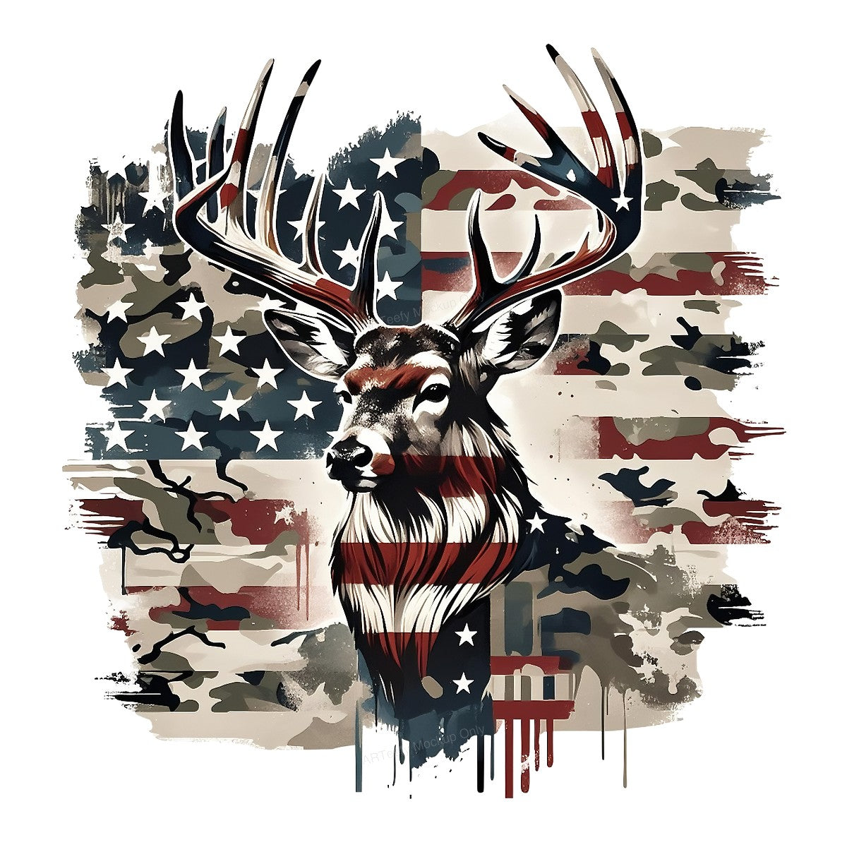 DTF Heat Transfer Patriotic Deer with American Flag Camo Graphic for T Shirts Hoodies and Hunting Apparel - 1