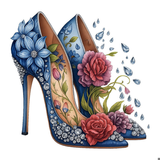 DTF Heat Transfer Iron On Sticker Elegant Floral Design with Rhinestones Sparkling for Fashionable Footwear and Home Decor - 1