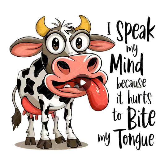 DTF Heat Transfer Iron On Sticker Funny Cow Cartoon with I Speak My Mind Quote for T Shirts Hoodies Bags and Home Decor - 1
