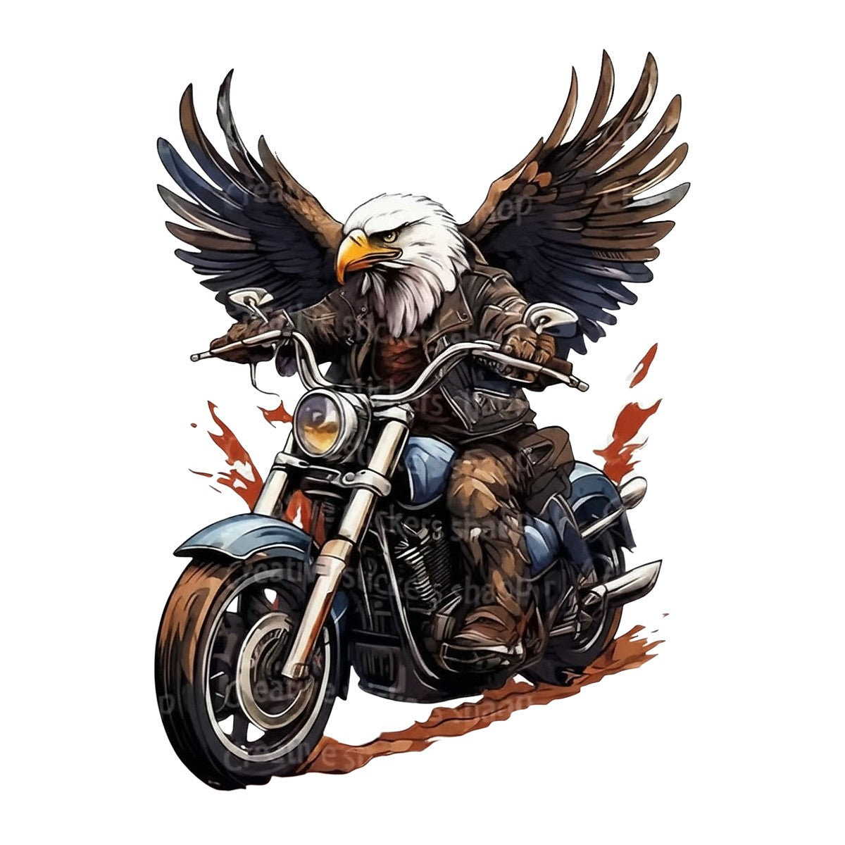DTF Heat Transfer Iron On Sticker Bald Eagle Riding Motorcycle Graphic for Patriotic Apparel Biker Jackets Bags and Home Decor - 1