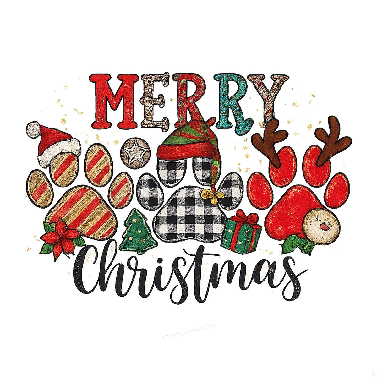 DTF Heat Transfer Iron On Sticker DTF Transfers Ready to Press Christmas Paw Print Design for Holiday T Shirts Hoodies Local Warehouse - 1