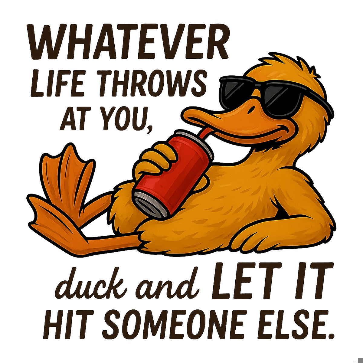 DTF Heat Transfer Iron On Sticker Relaxed Duck with Sunglasses and Soda for Casual Apparel Home Decor and Quirky Gift Ideas - 1