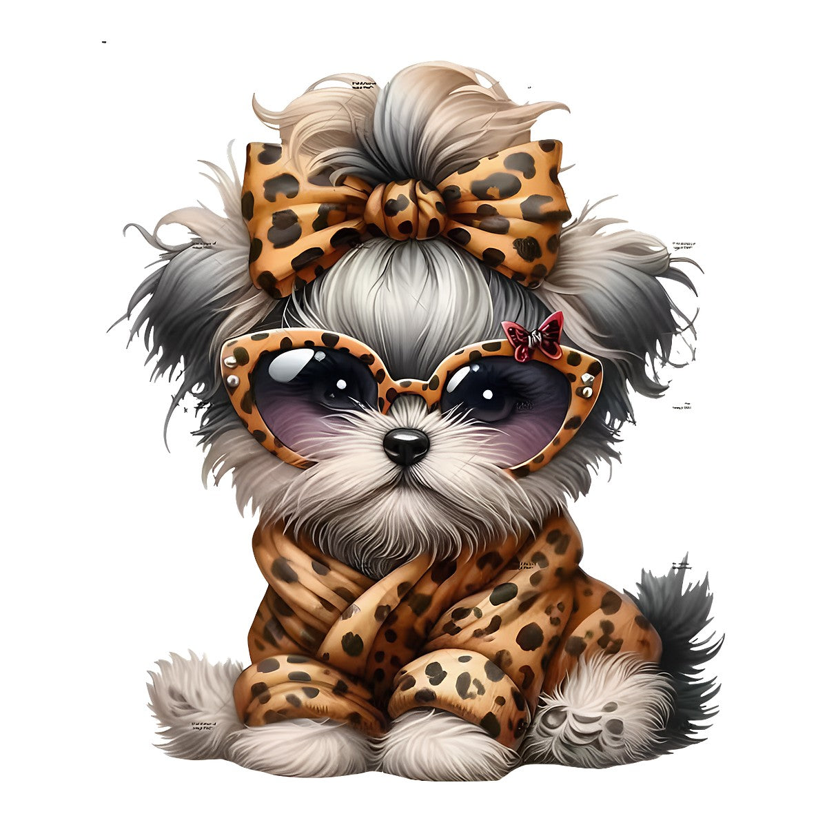 DTF Heat Transfer Iron On Sticker Cute Shih Tzu Puppy in Leopard Print Outfit for Animal Lovers Apparel Bags Jackets and Home Decor - 1