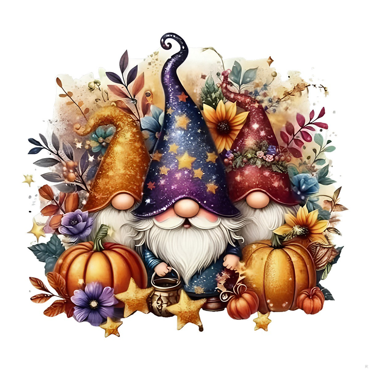 DTF Heat Transfer Iron On Sticker Gnome Trio with Pumpkins and Autumn Leaves for Halloween Decorations Fall Home Decor T Shirts and Bags - 1