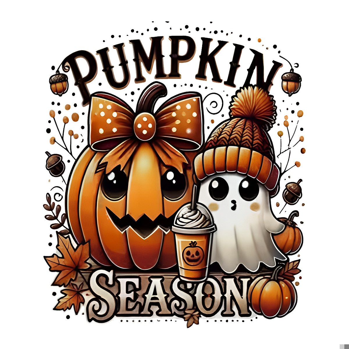 DTF Heat Transfer Iron On Sticker Cute Pumpkin and Ghost with Coffee Autumn Leaves for Halloween Decorations T Shirts Hoodies Tote Bags and Home Decor - 1