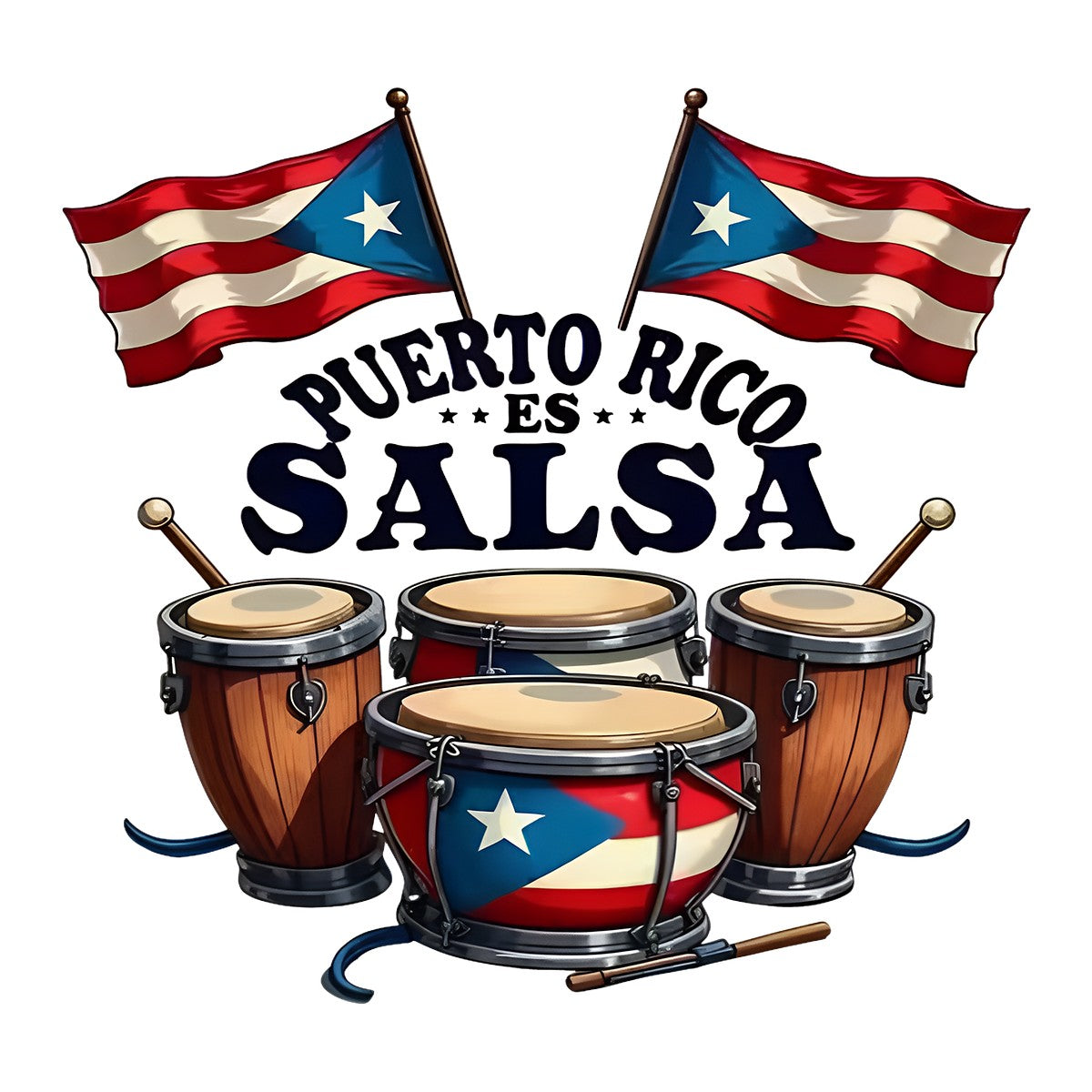 DTF Heat Transfer Iron On Sticker Puerto Rico Salsa Drum Set Pattern for Music Lovers Apparel Bags Jackets and Home Decor - 1