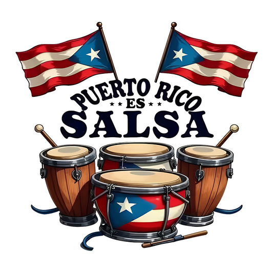 DTF Heat Transfer Iron On Sticker Puerto Rico Salsa Drum Set Pattern for Music Lovers Apparel Bags Jackets and Home Decor - 1