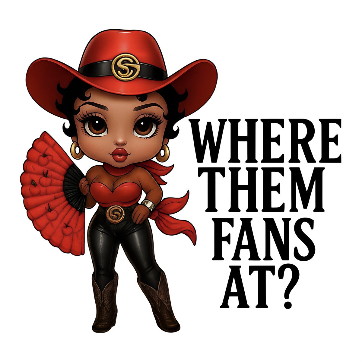 DTF Heat Transfer Iron On Sticker Western Cowgirl with Red Fan and Hat for Rodeo Outfit T Shirts Jackets and Home Decor - 1