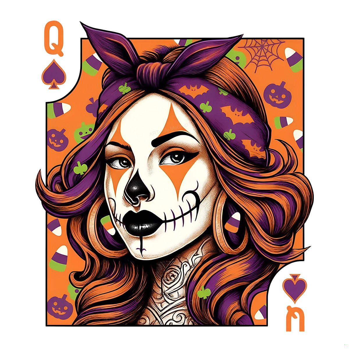 DTF Heat Transfer Iron On Sticker Heat Transfers Ready to Press Halloween Queen Card Design for T Shirts Local Warehouse - 1