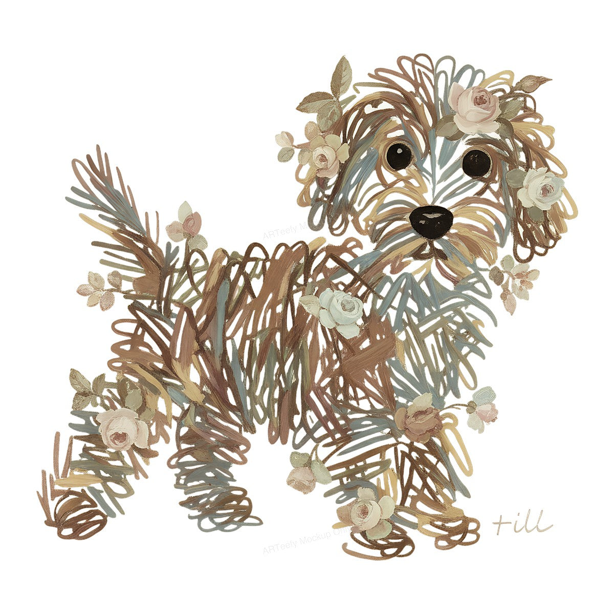 DTF Heat Transfer Iron On Sticker DTF Transfers Ready to Press Floral Dog Sketch Art for T Shirts Hoodies Local Warehouse Clearance - 1