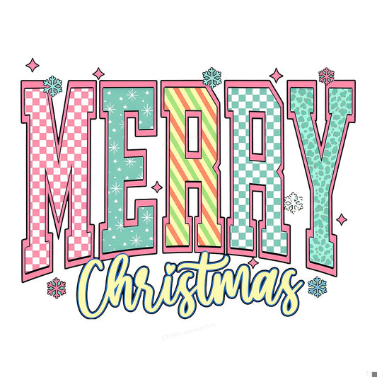 DTF Heat Transfer Iron On Sticker Heat Transfer Designs Ready to Press Merry Christmas Lettering Colorful Patterns for Holiday Apparel Decorations Clearance - 1