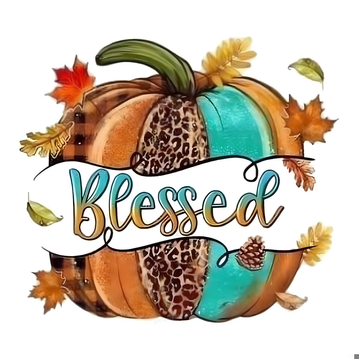 DTF Heat Transfer Iron On Sticker Heat Transfer Designs Ready to Press Blessed Pumpkin with Leopard Print Fall Theme for Thanksgiving Apparel Local Warehouse - 1
