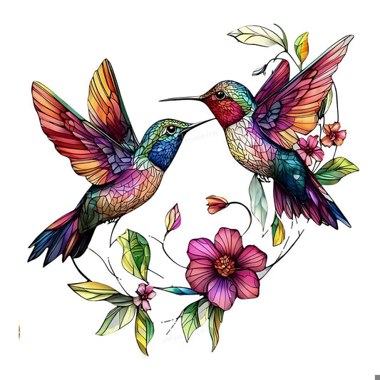 DTF Heat Transfer Iron On Sticker DTF Transfers Ready to Press Colorful Hummingbird Floral Design for Spring Apparel Vintage Merchandise Clearance - 1