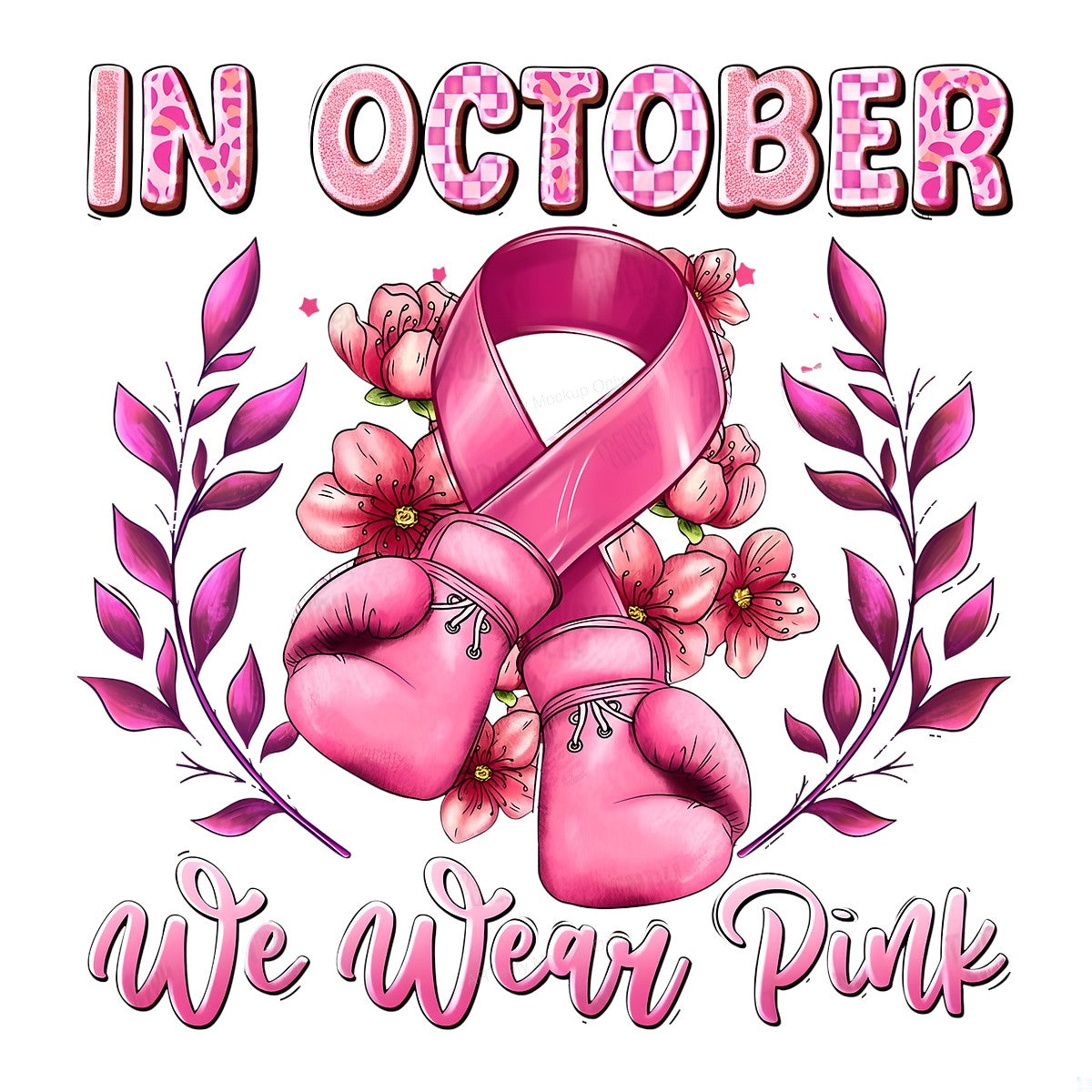 DTF Heat Transfer Iron On Sticker Iron On Heat Transfers Pink Ribbon Boxing Gloves Floral Design Breast Cancer Awareness Items Local Warehouse - 1