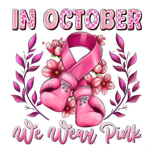 DTF Heat Transfer Iron On Sticker Iron On Heat Transfers Pink Ribbon Boxing Gloves Floral Design Breast Cancer Awareness Items Local Warehouse - 1