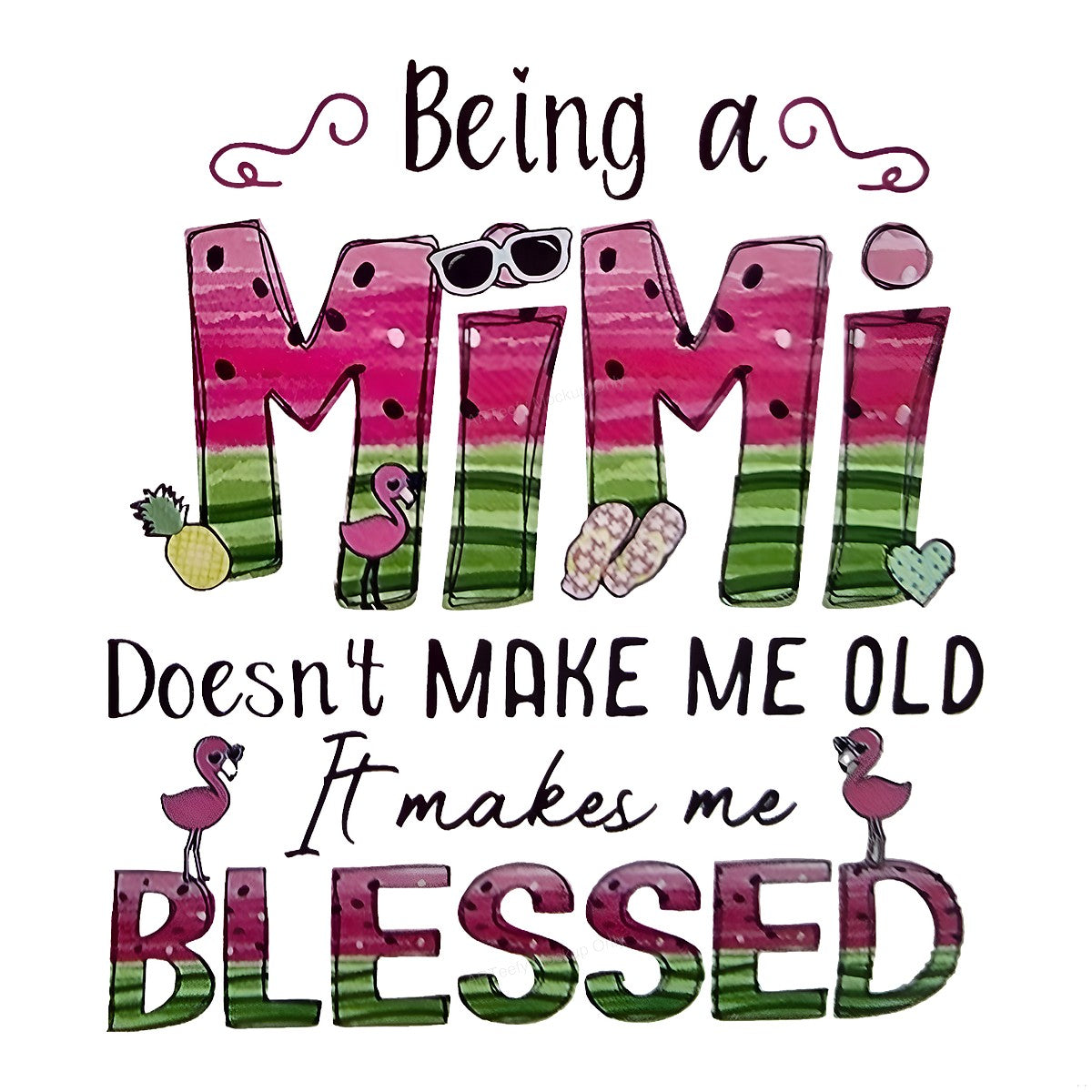 DTF Heat Transfer Iron On Sticker Iron On Transfers for T Shirts Mimi Colorful Flamingo Pattern Inspirational Quote Heat Press Ready Clearance - 1