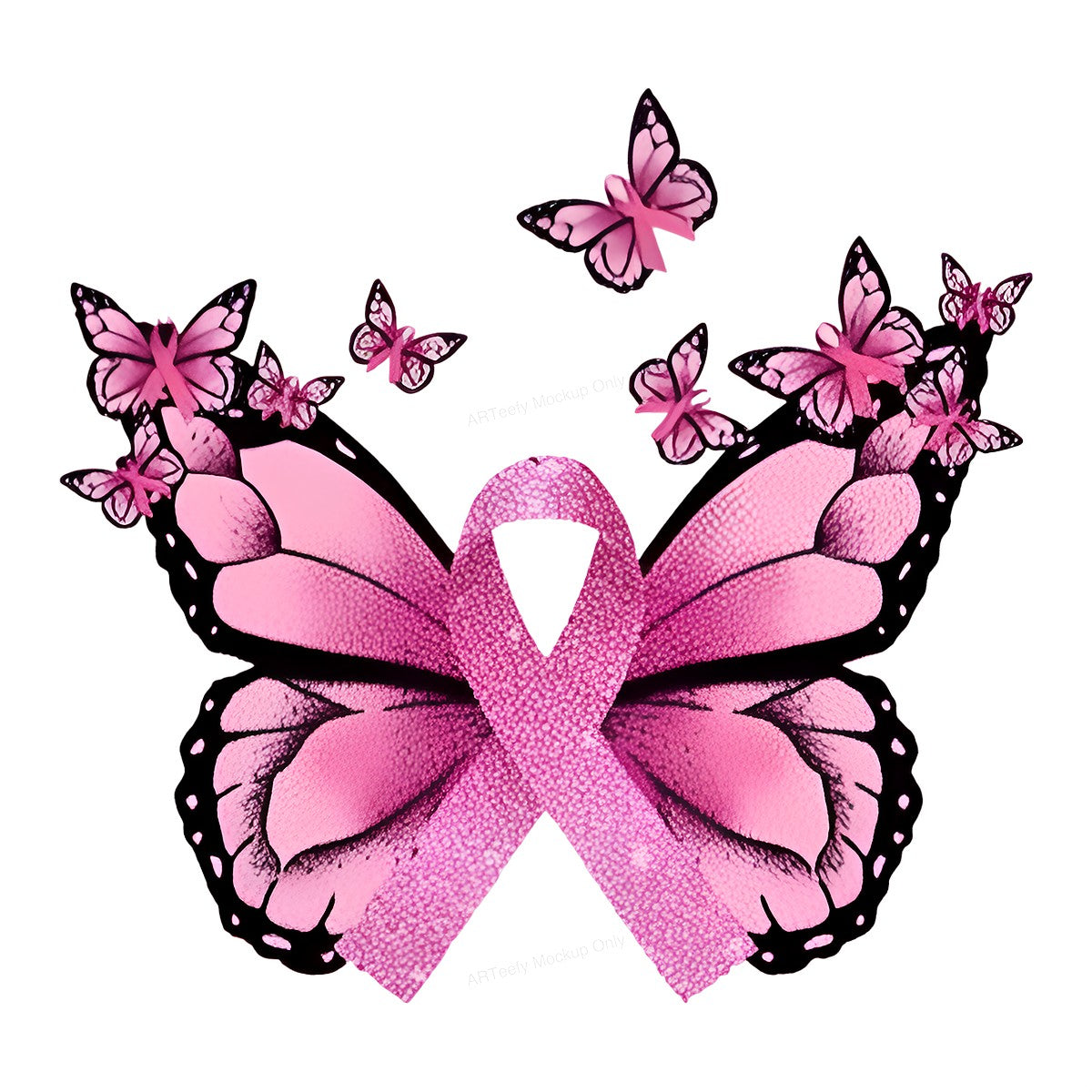 DTF Heat Transfer Iron On Sticker DTF Transfers Ready to Press Pink Butterfly Ribbon Design for Breast Cancer Awareness Items T Shirts Hoodies Clearance - 1