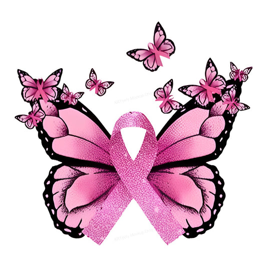 DTF Heat Transfer Iron On Sticker DTF Transfers Ready to Press Pink Butterfly Ribbon Design for Breast Cancer Awareness Items T Shirts Hoodies Clearance - 1