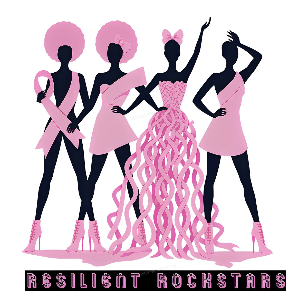DTF Heat Transfer Iron On Sticker Iron On Heat Transfers Pink Ribbon Resilient Rockstars Design Breast Cancer Awareness Items for T Shirts Hoodies Clearance - 1