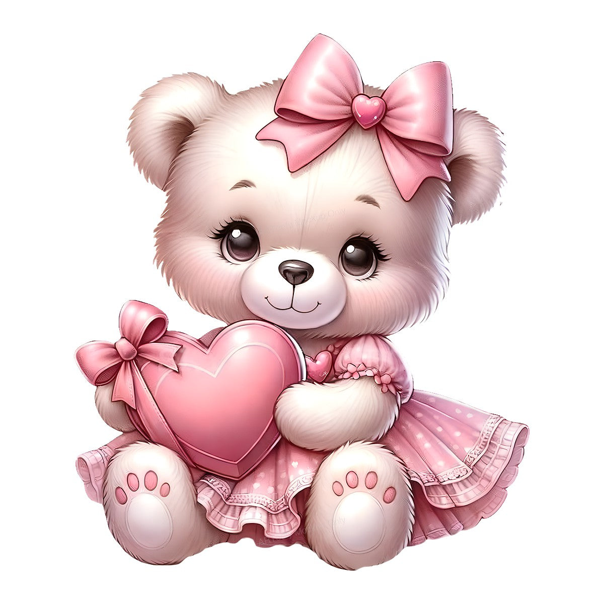 DTF Heat Transfer Iron On Sticker Iron On Heat Transfers Cute Teddy Bear with Pink Bows Heart Decor for Apparel Bags Jackets Local Warehouse - 1