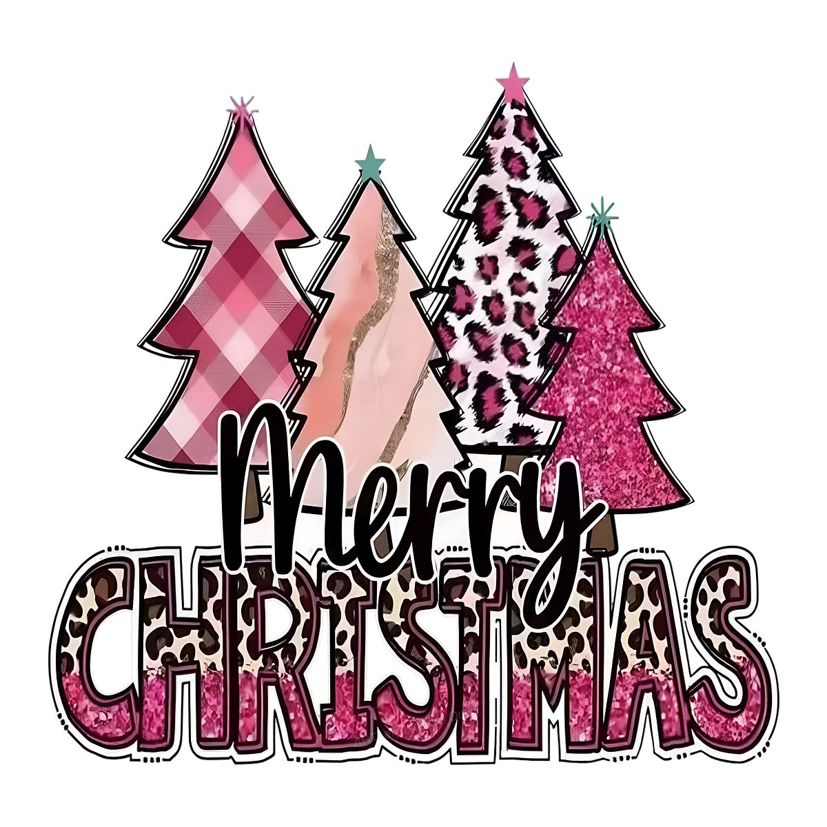 DTF Heat Transfer Iron On Sticker Iron On Heat Transfers Merry Christmas Leopard Plaid Tree Design for Holiday Apparel Local Warehouse - 1