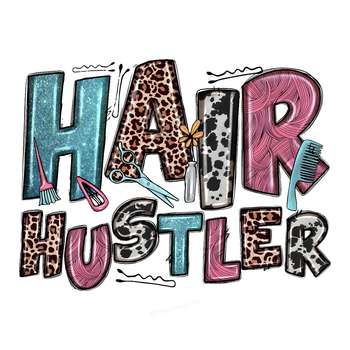 DTF Heat Transfer Iron On Sticker Iron On Heat Transfers Hair Hustler Design Leopard Print Barber Tools for T Shirts Hoodies Local Warehouse - 1