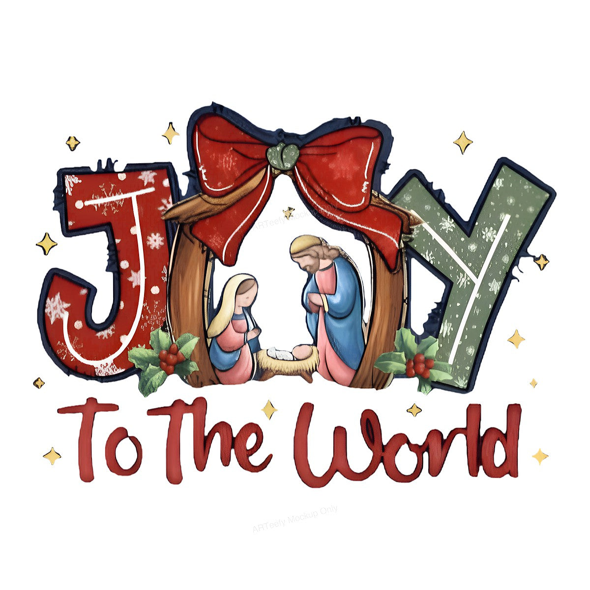 DTF Heat Transfer Iron On Sticker Heat Transfer Designs Ready to Press Christmas Joy Nativity Scene with Festive Bow for Holiday Apparel Clearance Local Warehouse - 1