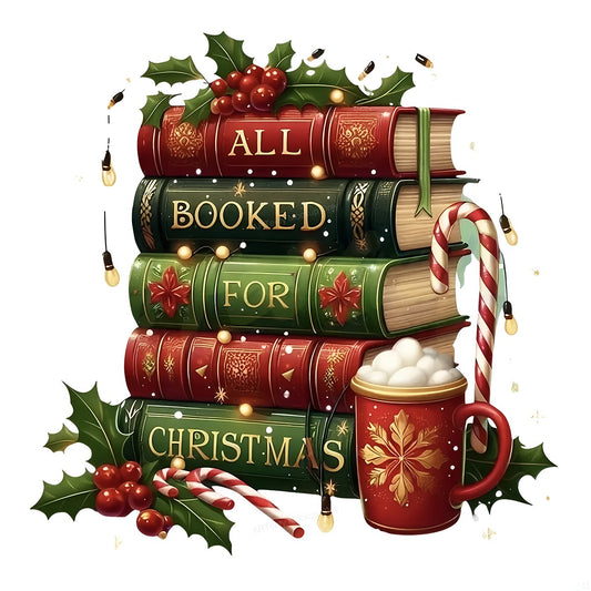 DTF Heat Transfer Iron On Sticker Iron On Heat Transfers Holiday Bookstack Design Ready to Press for Christmas Decor Apparel Gifts Clearance - 1