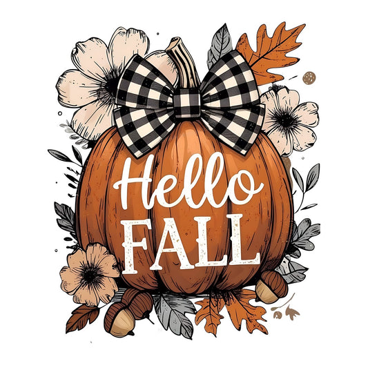 DTF Heat Transfer Iron On Sticker Iron On Heat Transfers Buffalo Plaid Bow Pumpkin with Floral Autumn Design Fall Decorations for Home T Shirts Hoodies Clearance - 1