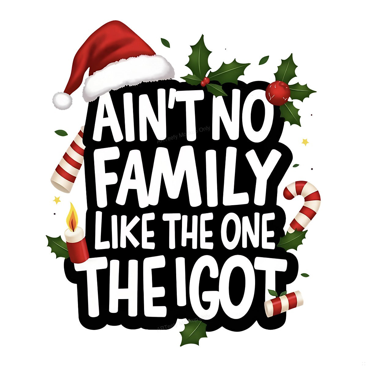 DTF Heat Transfer Iron On Sticker Iron On Heat Transfers Holiday Family Festive Design with Santa Hat Candy Canes for Christmas T Shirts Hoodies Clearance - 1