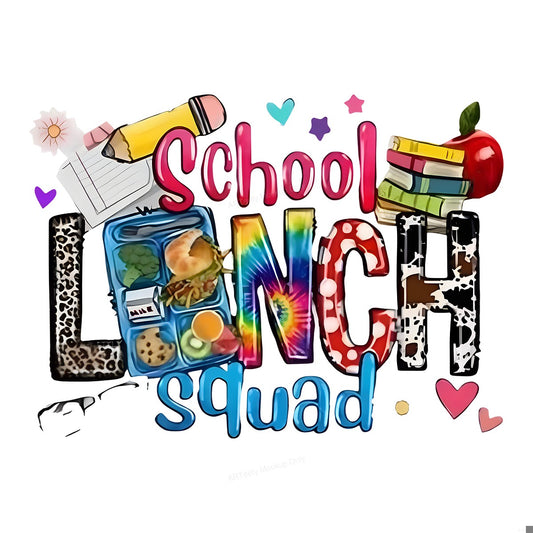 Back to School Lunch Squad Cartoon DTF Heat Transfer Iron On Sticker for Kids T-Shirts School Lunch Crew - 1