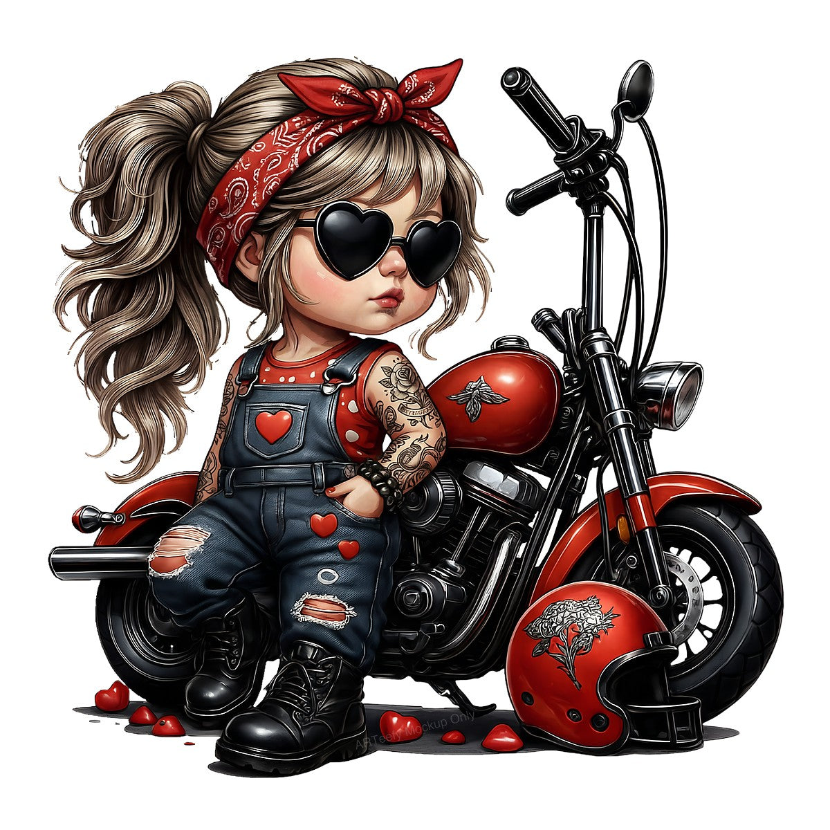 DTF Heat Transfer Iron On Sticker Red Motorcycle Style Heart Tattoos for Apparel Bags Jackets Clearance - 1