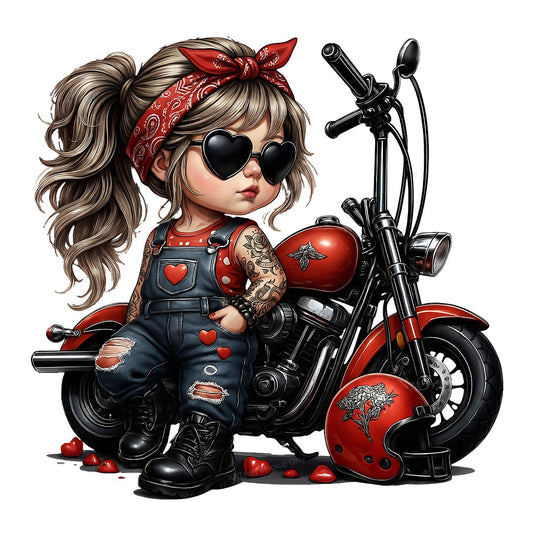 DTF Heat Transfer Iron On Sticker Red Motorcycle Style Heart Tattoos for Apparel Bags Jackets Clearance - 1