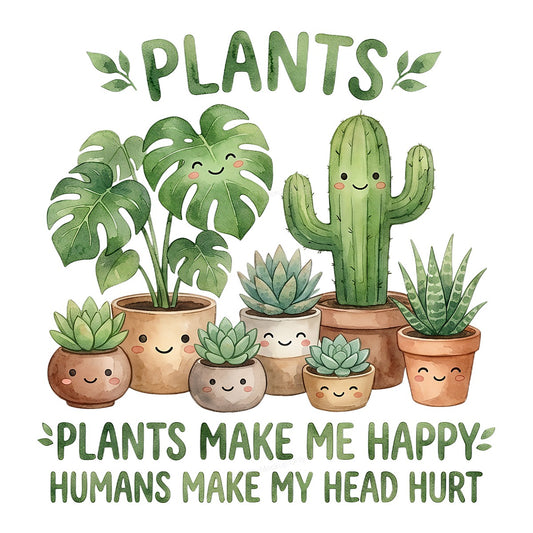 DTF Heat Transfer Iron On Sticker Iron On Heat Transfers Plant Design Cute Happy Succulents for T Shirts Hoodies Local Warehouse - 1