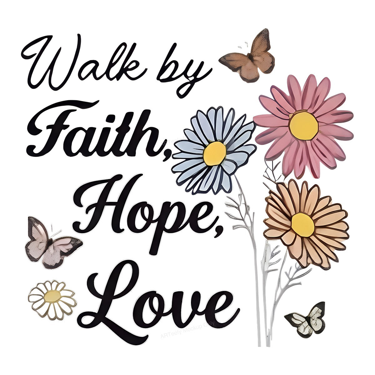 DTF Heat Transfer Iron On Sticker Iron On Heat Transfers Walk by Faith Hope Love Floral Butterflies Design for T Shirts Hoodies Local Warehouse - 1