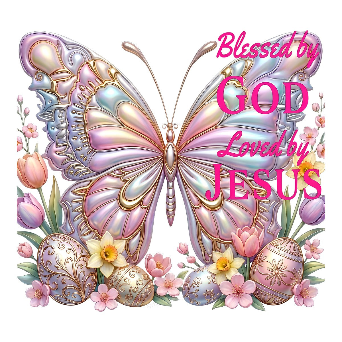 DTF Heat Transfer Iron On Sticker Iron On Heat Transfers Pastel Butterfly Floral Blessed by God Loved by Jesus Easter T Shirts Hoodies Clearance - 1
