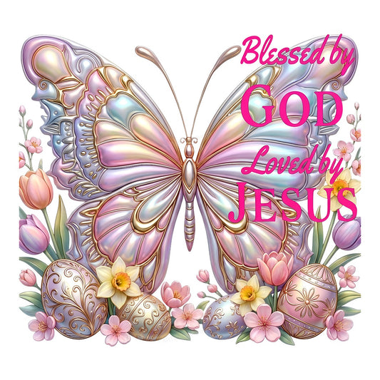 DTF Heat Transfer Iron On Sticker Iron On Heat Transfers Pastel Butterfly Floral Blessed by God Loved by Jesus Easter T Shirts Hoodies Clearance - 1