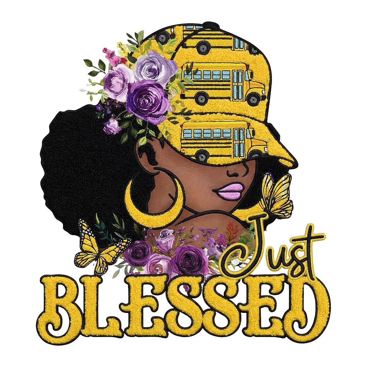 DTF Heat Transfer Iron On Sticker Iron On Transfers for T Shirts Just Blessed Floral Design School Bus Butterfly Theme Local Warehouse - 1