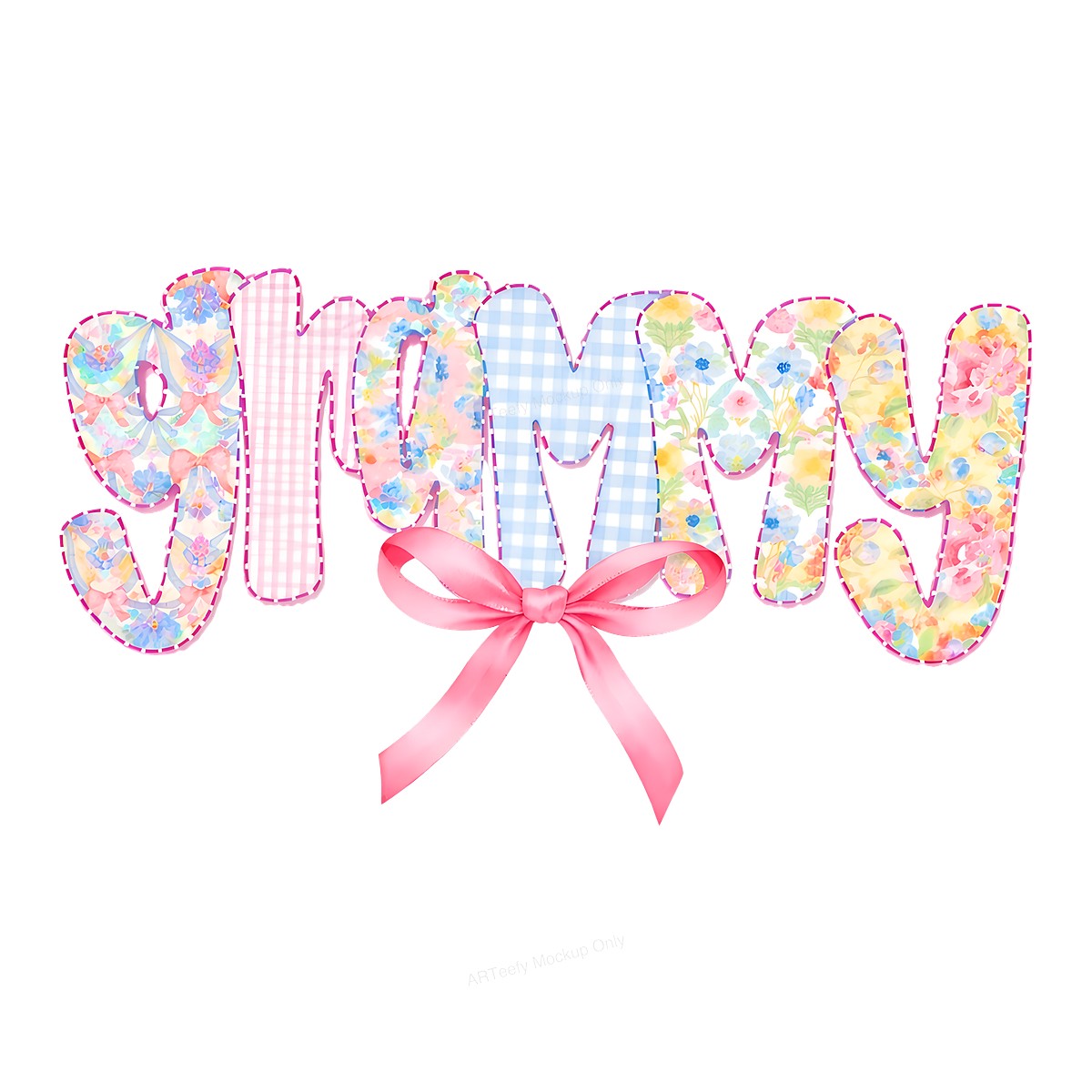 DTF Heat Transfer Iron On Sticker Iron On Heat Transfers Floral Grammy Lettering with Pink Bow for Mother Day Gifts T Shirts Hoodies Clearance - 1